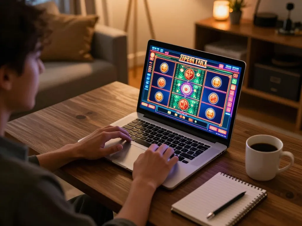 Engaging gameplay on situs gacor slot interface, showcasing strategic planning and excitement at home.