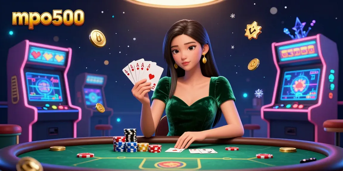 Engage with mpo500's vibrant casino scene featuring a focused player ready for high-stakes poker.