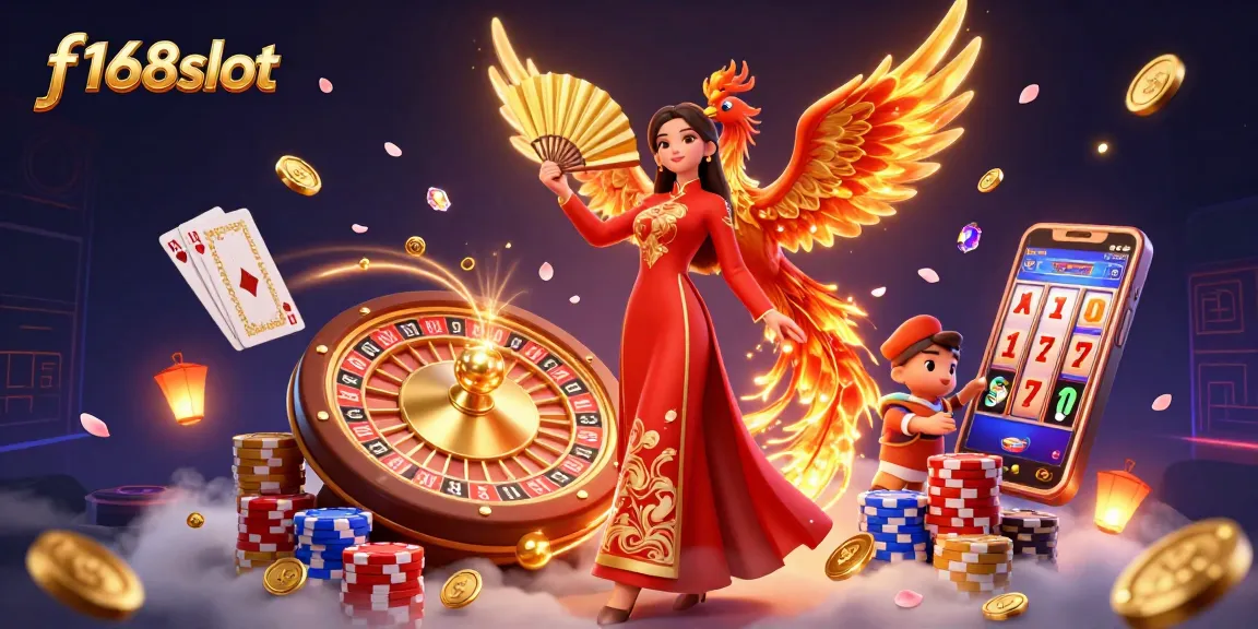 Experience thrilling wins with f168slot amidst golden coins and vibrant game elements.
