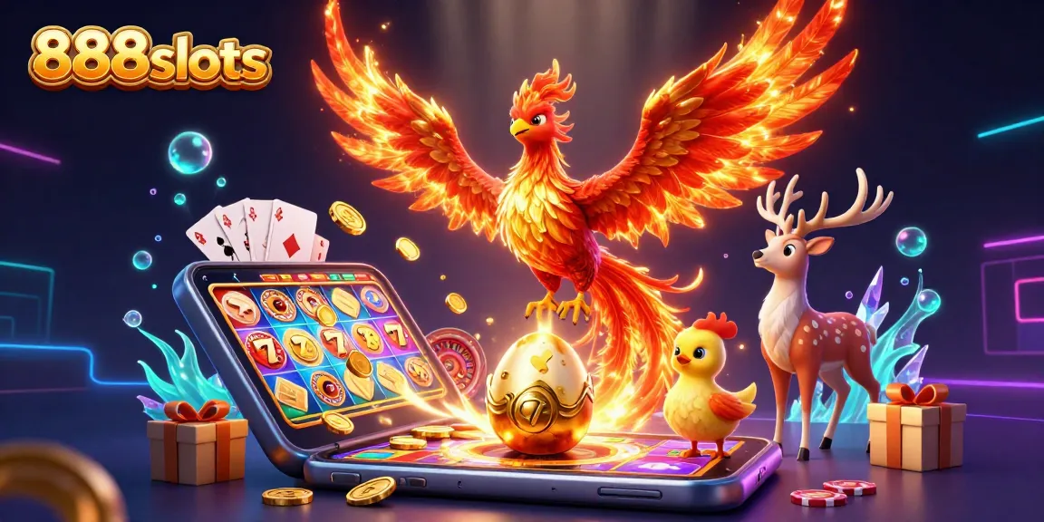 Spin vibrant 888slots for big wins as a phoenix rises, capturing the thrill of online gaming.