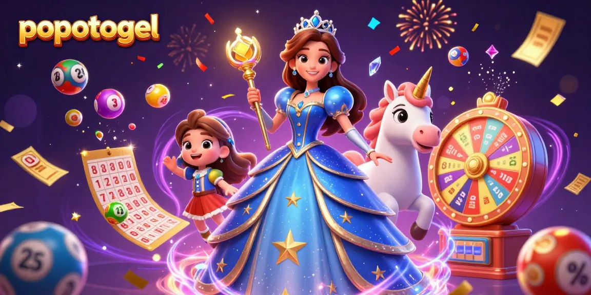 Experience the thrill of popotogel with colorful dynamic lottery elements and enchanting characters.