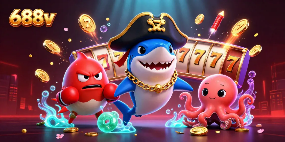 Play exciting slots with the vibrant characters of 688v, showcasing thrilling wins and dynamic elements.