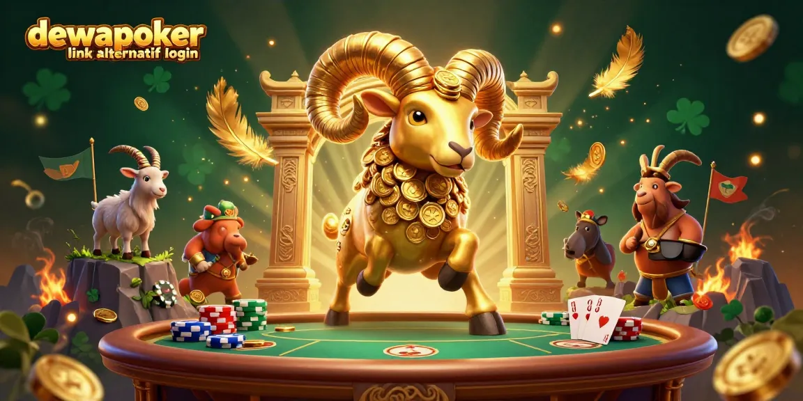 Win with dewapoker link alternatif login at this vibrant poker celebration illustration, featuring gold and action.