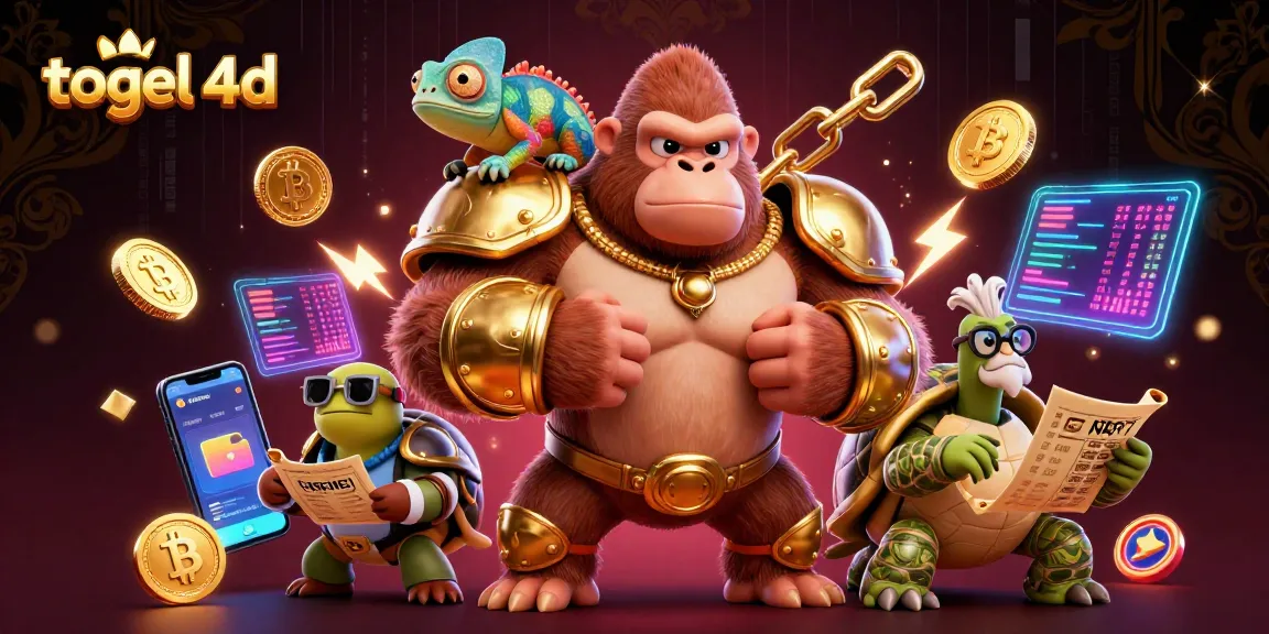 Experience the excitement of togel 4d with this vibrant, detailed illustration featuring a gorilla king and his unique companions.
