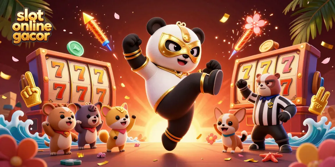 Kemenangan besar di slot online gacor dengan panda bertarung dan penggemar hewan meriah.