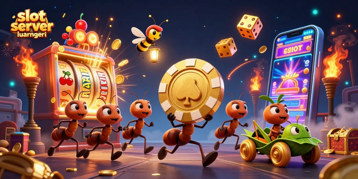 Experience the thrill of slot server luar negeri with a whimsical heist scene involving ants and casino elements.