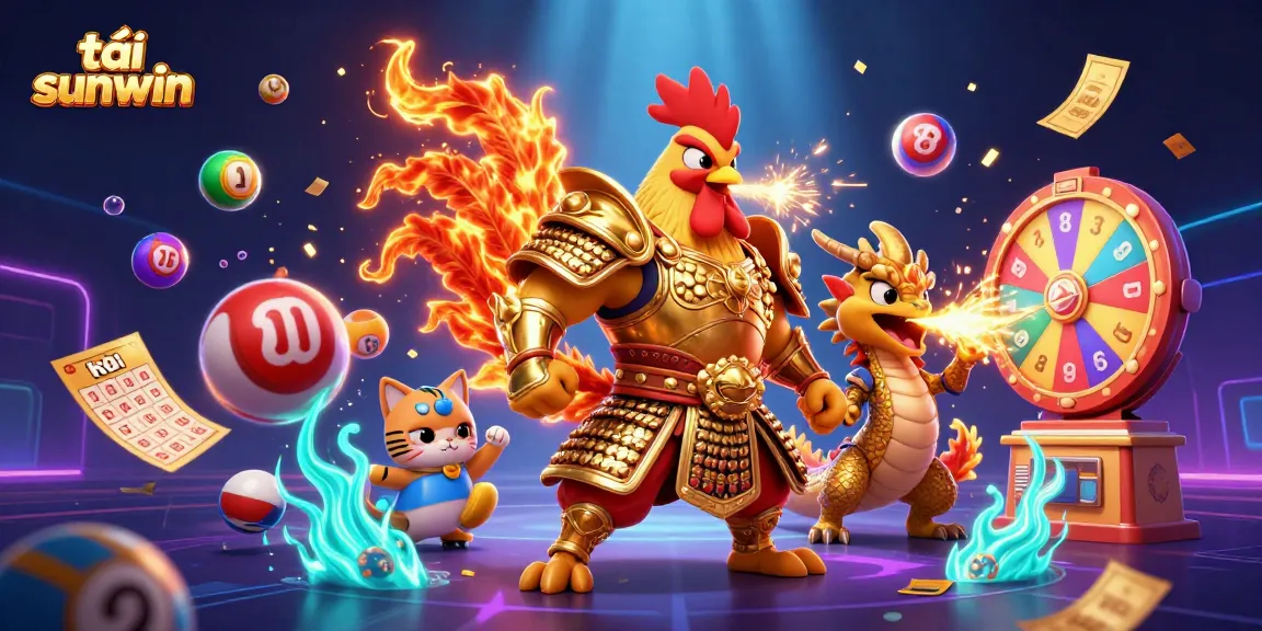 Engage with tải sunwin through thrilling games, featuring a majestic rooster warrior and dragon hatchling.