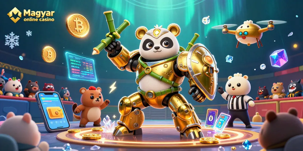 Magyar online casino játékok kipróbálása izgalmas 3D jelenetben decorációkkal és arany érmékkel.