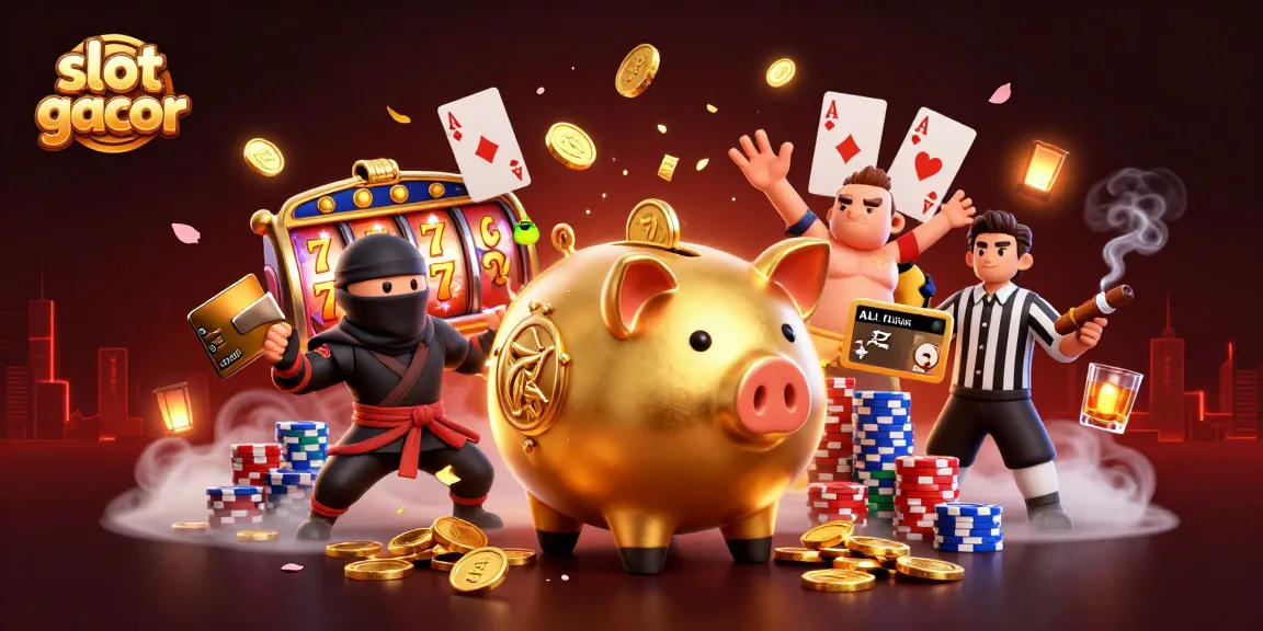 Gambaran slot gacor yang dinamis dengan karakter menarik dan suasana berkilauan.