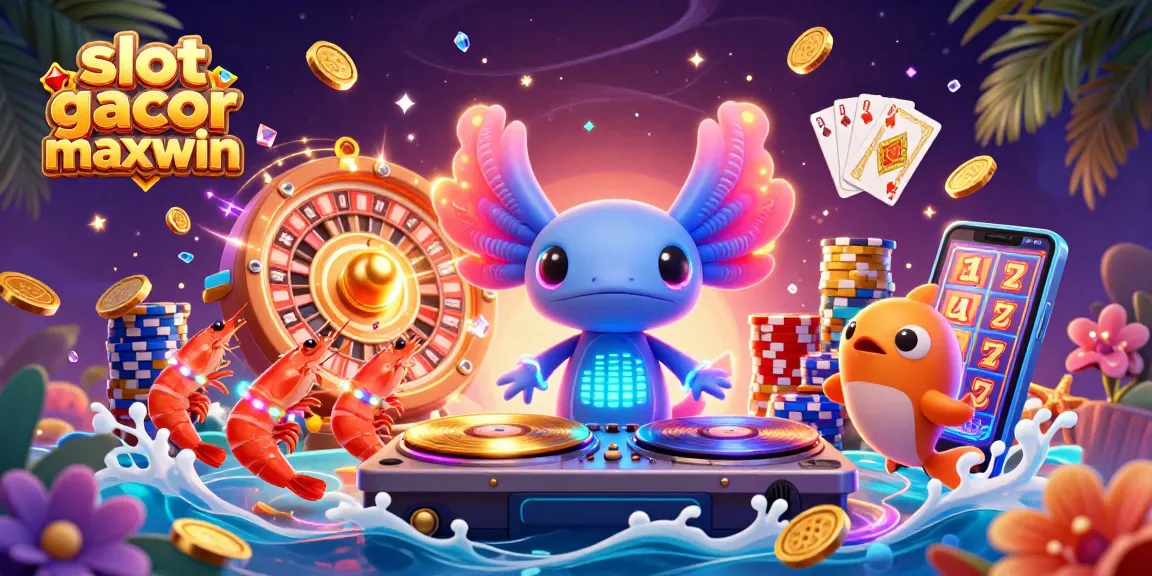 Spin to win with the slot gacor maxwin in this vibrant underwater casino scene featuring a DJ and dancing sea creatures.