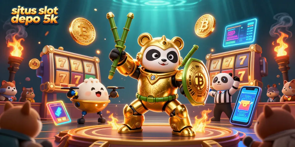 Experience thrilling spins on situs slot depo 5k with 3D golden panda battling in a lively casino!